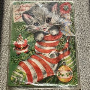 Vintage Saalfield frame tray puzzle 1950-60 Kitten Stocking Christmas New Sealed